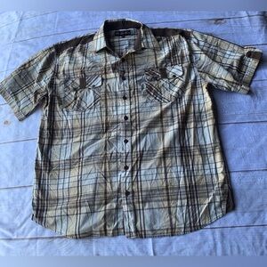 Knockout Jeans Shirt Short Sleeve Brown Plaid Size 2X